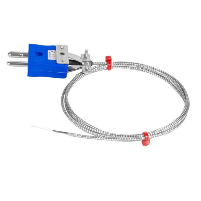 Leaf Thermocouple, Glassfibre insulated Cable with Stainless Steel Over-Braid - Type K JIS with Standard Plug Termination