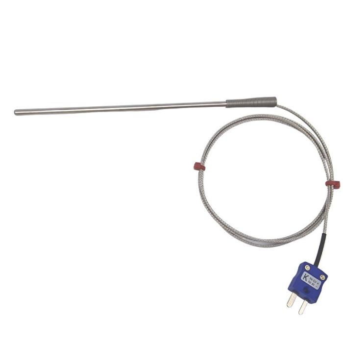 General Purpose Thermocouple Probe, Glassfibre insulated Cable with Stainless Steel Over-Braid - Type K JIS with Miniature Plug Termination