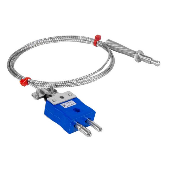 Nozzle Thermocouple, Glassfibre insulated Cable with Stainless Steel Over-Braid - Type K JIS with Standard Plug Termination