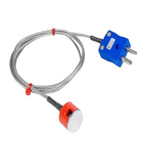 JIS Type K 1.9kg Pull Button Magnet Thermocouple, PFA Insulated Cable with Stainless Steel Over-Braid Terminating in Standard Plug - 1m