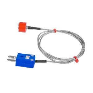 JIS Type K 1.9kg Pull Button Magnet Thermocouple, PFA Insulated Cable with Stainless Steel Over-Braid Terminating in Standard Plug - 2m