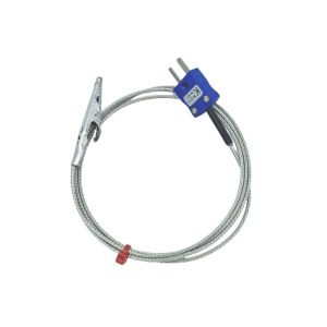 Crocodile Clip Thermocouple with Glassfibre Stainless Steel Overbraided Cable - JIS Type K - 1m length