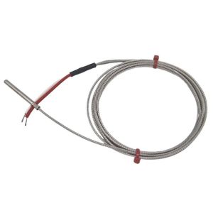 Fabricated Grounded Thermocouple in Stainless Steel Tube, Glassfibre stainless steel Overbraided cable - Type K JIS - 3.18mm diameter x 13mm length