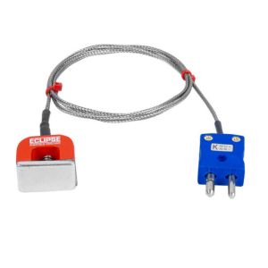 JIS Type K 4.5kg Pull Power (Horseshoe) Magnet Thermocouple, PFA Insulated Cable with Stainless Steel Over-Braid Terminating in Standard Plug - 2m