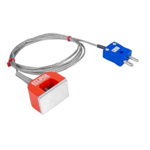 JIS Type K 9kg Pull Power (Horseshoe) Magnet Thermocouple, PFA Insulated Cable with Stainless Steel Over-Braid Terminating in Standard Plug - 1.5m