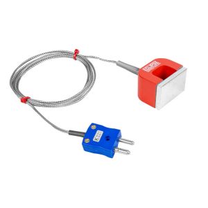 JIS Type K 11.8kg Pull Power (Horseshoe) Magnet Thermocouple, PFA Insulated Cable with Stainless Steel Over-Braid Terminating in Standard Plug - 1.5m