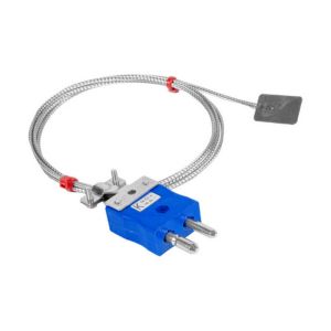 Leaf Thermocouple, Glassfibre insulated Cable with Stainless Steel Over-Braid - Type K JIS with Standard Plug Termination - 1m length