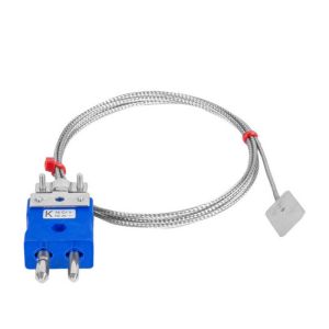 Leaf Thermocouple, Glassfibre insulated Cable with Stainless Steel Over-Braid - Type K JIS with Standard Plug Termination - 5m length