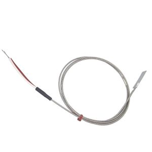 Leaf Thermocouple, Glassfibre insulated Cable with Stainless Steel Over-Braid - Type K JIS with Bare Tails Termination - 1m length