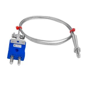 Nozzle Thermocouple, Glassfibre insulated Cable with Stainless Steel Over-Braid - Type K JIS with Standard Plug Termination - 2m Length