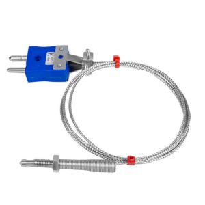 Nozzle Thermocouple, Glassfibre insulated Cable with Stainless Steel Over-Braid - Type K JIS with Standard Plug Termination - 5m Length