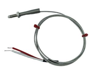 Nozzle Thermocouple, Glassfibre insulated Cable with Stainless Steel Over-Braid - Type K JIS with Bare Tails Termination - 1m Length