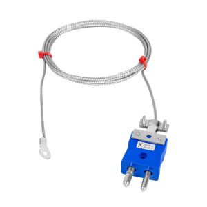 Washer Thermocouple, Glassfibre insulated Cable with Stainless Steel Over-Braid - Type K JIS with Standard Plug Termination and 6.0mm Washer Hole Size