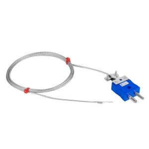 Washer Thermocouple, Glassfibre insulated Cable with Stainless Steel Over-Braid - Type K JIS with Standard Plug Termination and 3.5mm Washer Hole Size