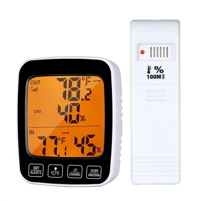 Number-one Indoor Outdoor Thermometer Humidity Monitor, Wireless Digital Hygrometer Humidity Temperature Sensor Large Touchscreen Backlight, Humidity