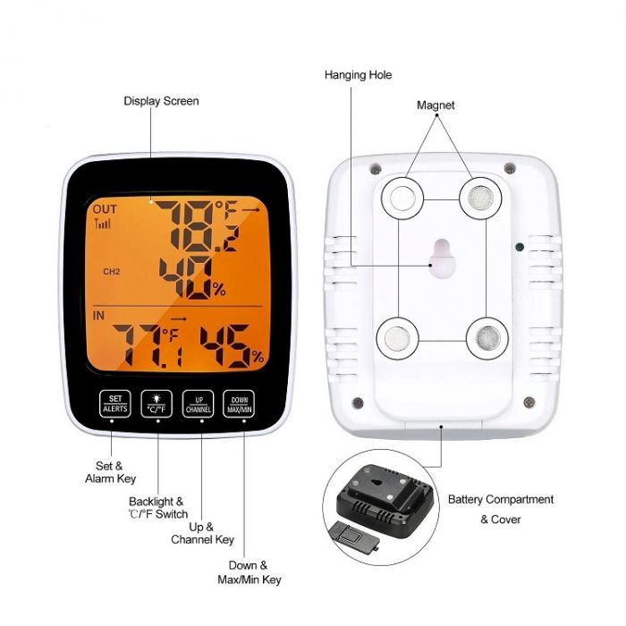 Cheap Indoor Outdoor Thermometer with Wireless Sensor Digital Temperature  Monitor Meter Max & Min Record